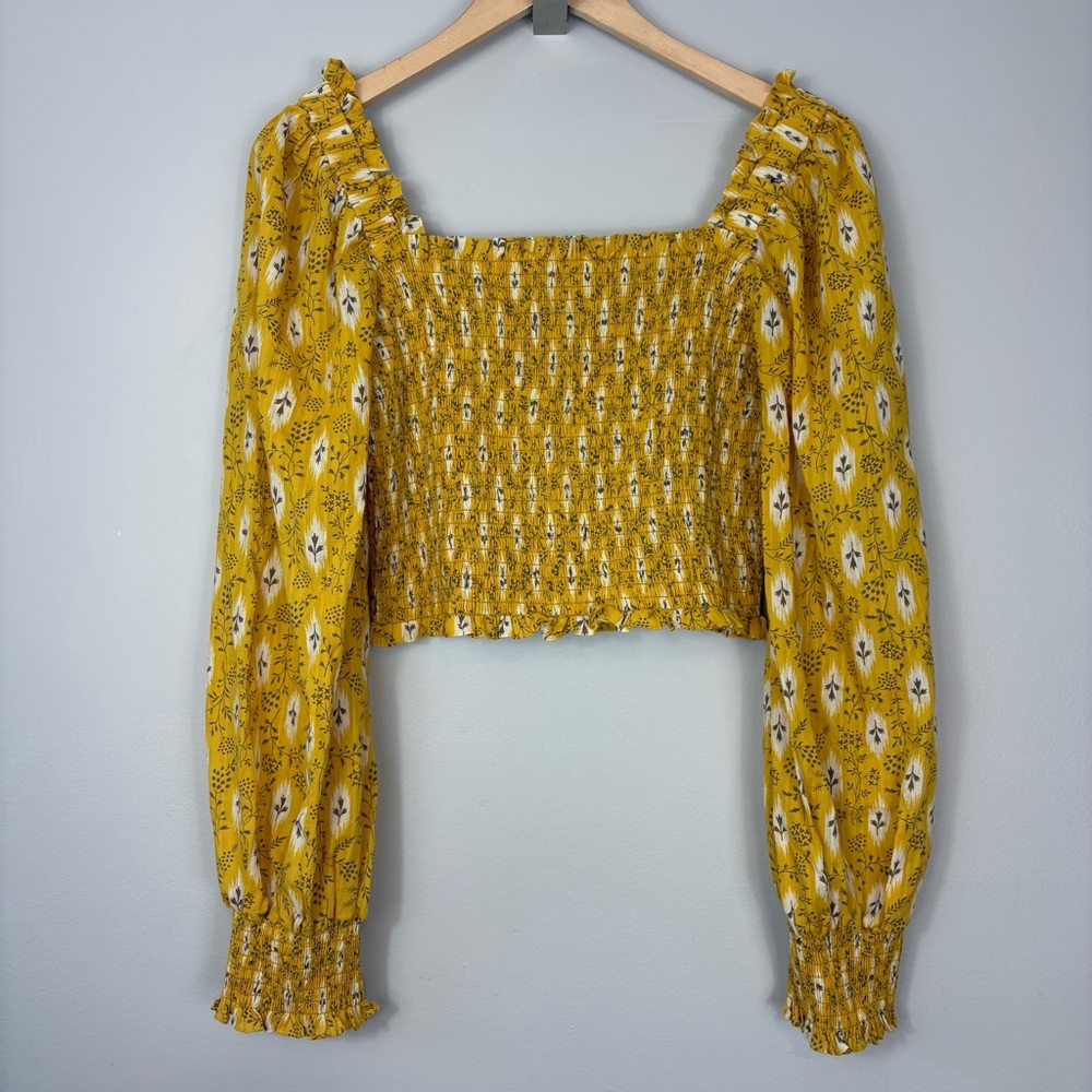 Veronica Beard Emerie Top in Sun Multi Sz 6 Smocked Crop - Picture 9 of 9